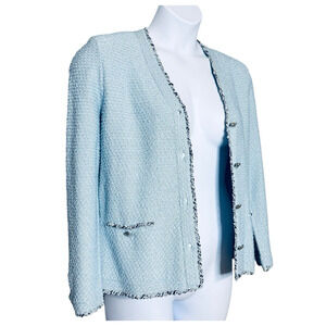 Vintage Dunollie Looms Elegant Blue Cardigan Silver Buttons Granny Sz Medium